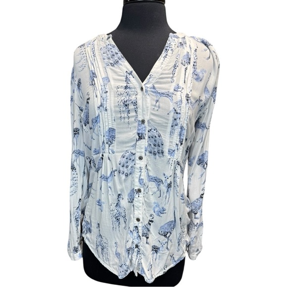 Maeve Anthropologie Fauna Animal Print Button Front Boho Chic Tunic Top Size M - Picture 1 of 9